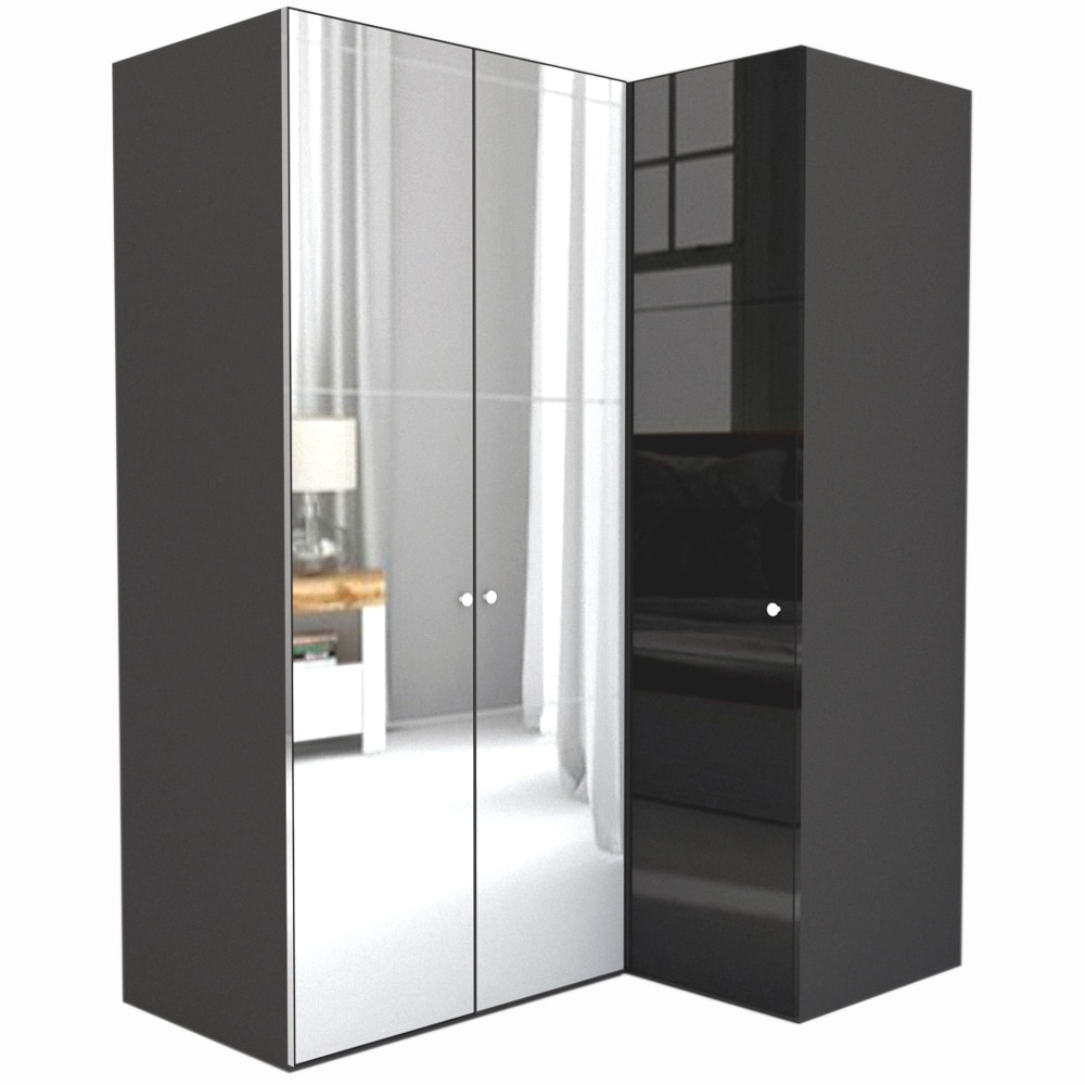 Dulap de Colt Genarom LEX Model B, Oglinda / Negru Lucios, 170-117 x 240 x 66 cm