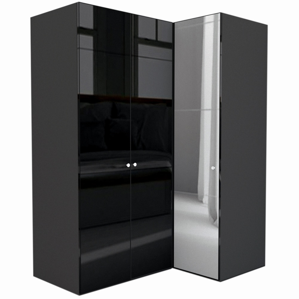 Dulap de Colt Genarom LEX Model B, Negru Lucios / Oglinda, 170-117 x 240 x 66 cm
