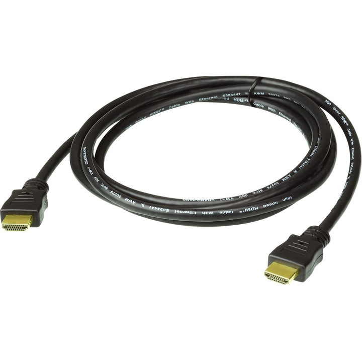 Кабел Aten HDMI 2.0V, 2L-7D01H, Мъжко-Мъжко, 4K, Ethernet, Позлатен, 1 м, Черен