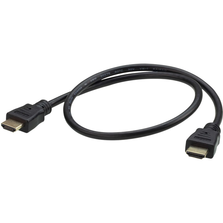 Кабел Aten HDMI 2.0V, 2L-7DA6H, Мъжко-Мъжко, 4K, Ethernet, Позлатен, 0.6 м, Черен