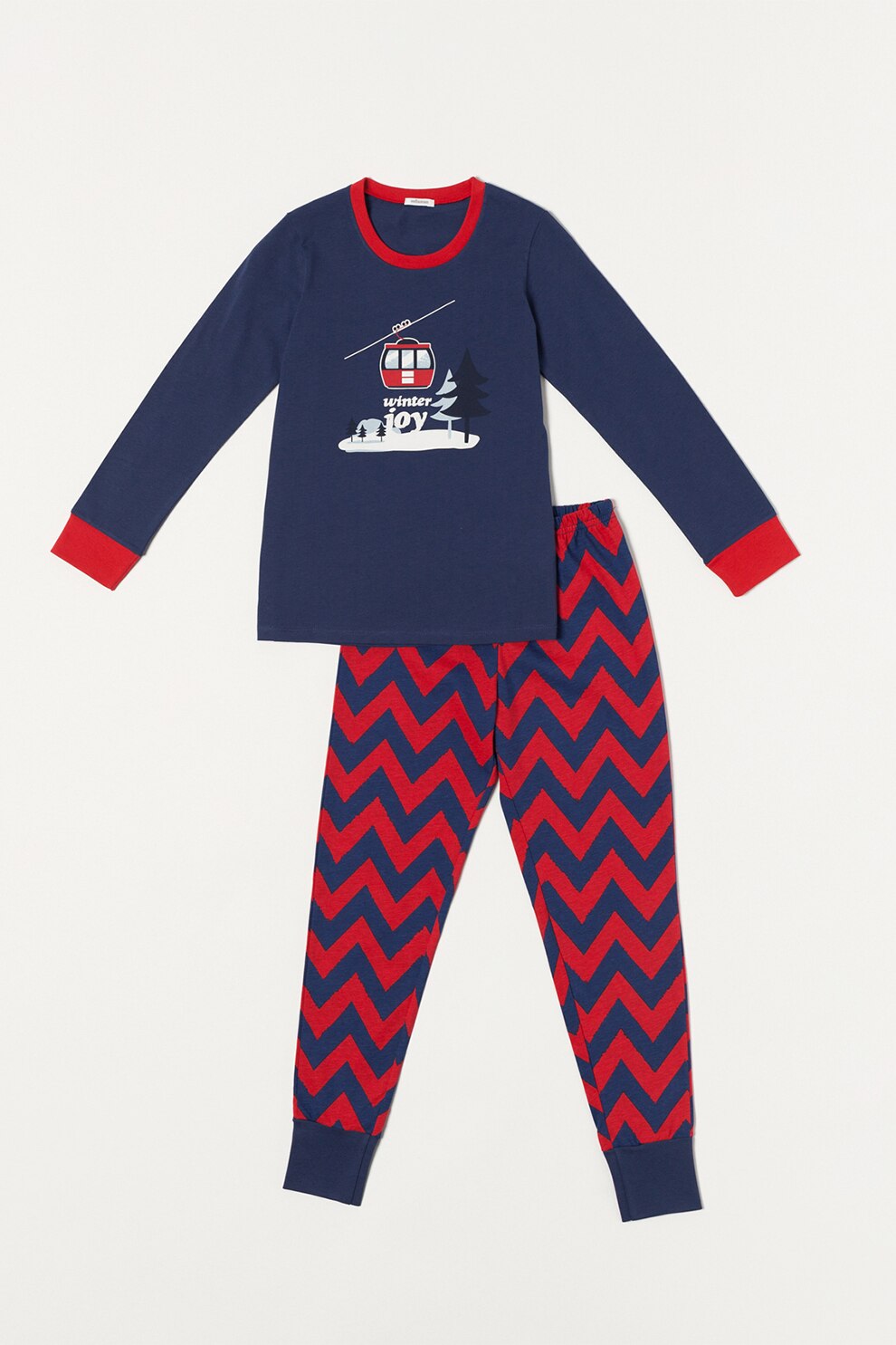 Sofiaman, Pijama de bumbac cu tematica de Craciun, Bleumarin/Rosu