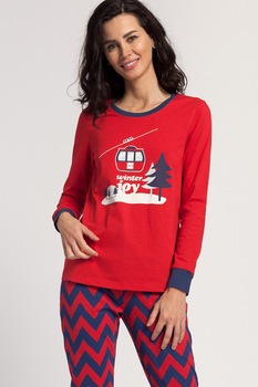 Sofiaman, Pijama cu pantaloni lungi si model tematic de Craciun, Rosu/Bleumarin inchis Sofiaman, Pijama cu pantaloni lungi si model tematic de Craciun, Rosu/Bleumarin inchis