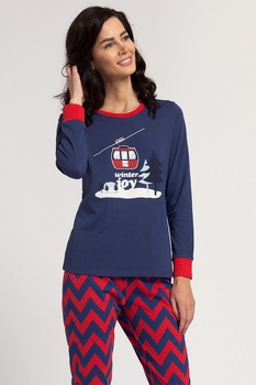 Sofiaman, Pijama cu pantaloni lungi si model tematic de Craciun, Bleumarin/Rosu Sofiaman, Pijama cu pantaloni lungi si model tematic de Craciun, Bleumarin/Rosu