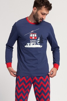 Sofiaman, Pijama de bumbac cu tematica de Craciun, Bleumarin/Rosu Sofiaman, Pijama de bumbac cu tematica de Craciun, Bleumarin/Rosu