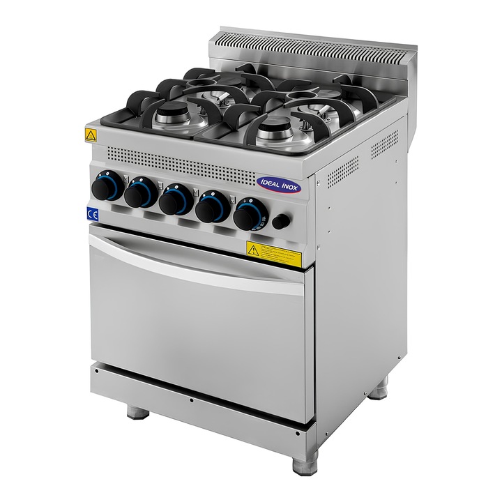 Aragaz profesional cu 4 focuri si cuptor Ideal Inox 600x630x850 Butelie Linia 630