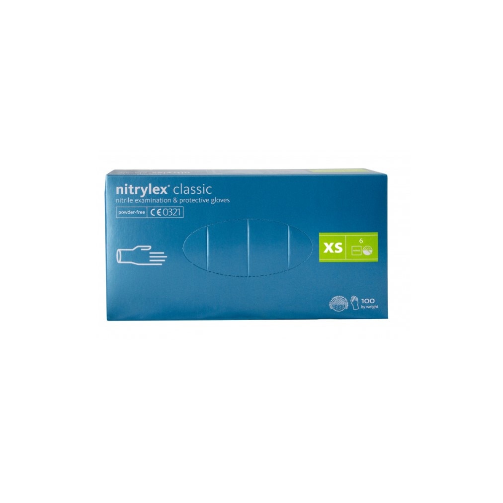 Set 100 Manusi nitril, nepudrate, culoare albastra, xs