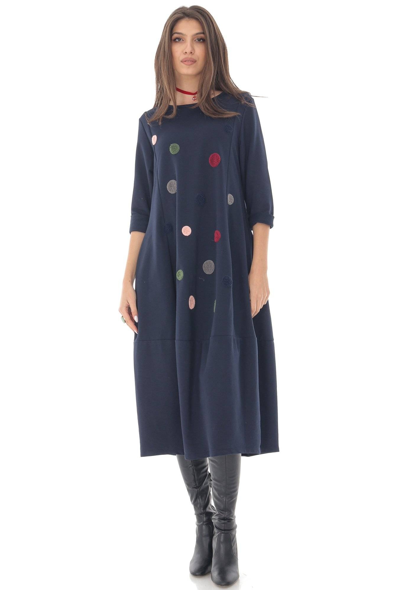 Rochie oversize, ROH DR4341, bleumarin cu buline, ONESIZE