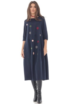 Rochie oversize, ROH DR4341, bleumarin cu buline, ONESIZE Rochie oversize, ROH DR4341, bleumarin cu buline, ONESIZE