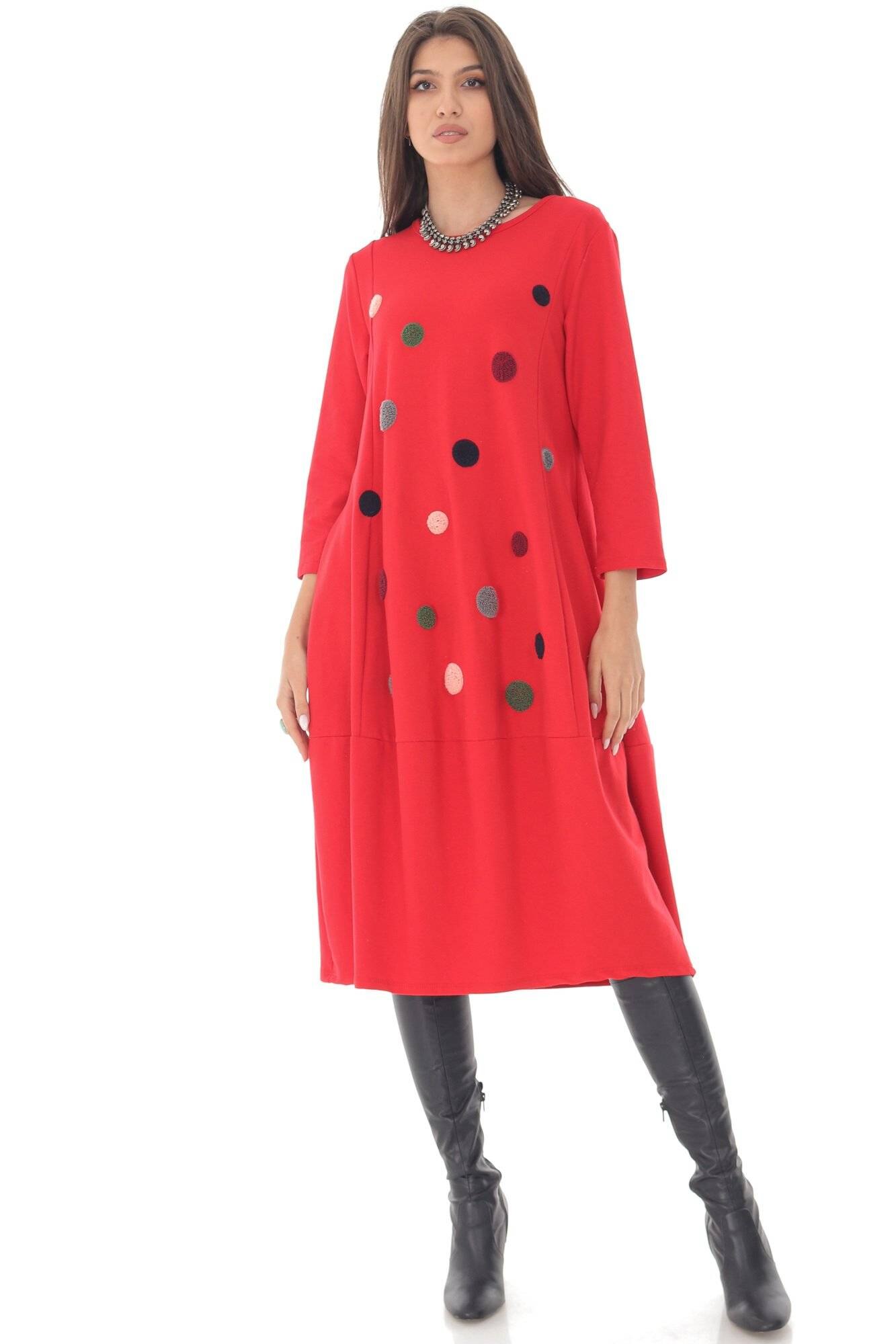 Rochie oversize, ROH DR4342, rosie cu buline, ONESIZE