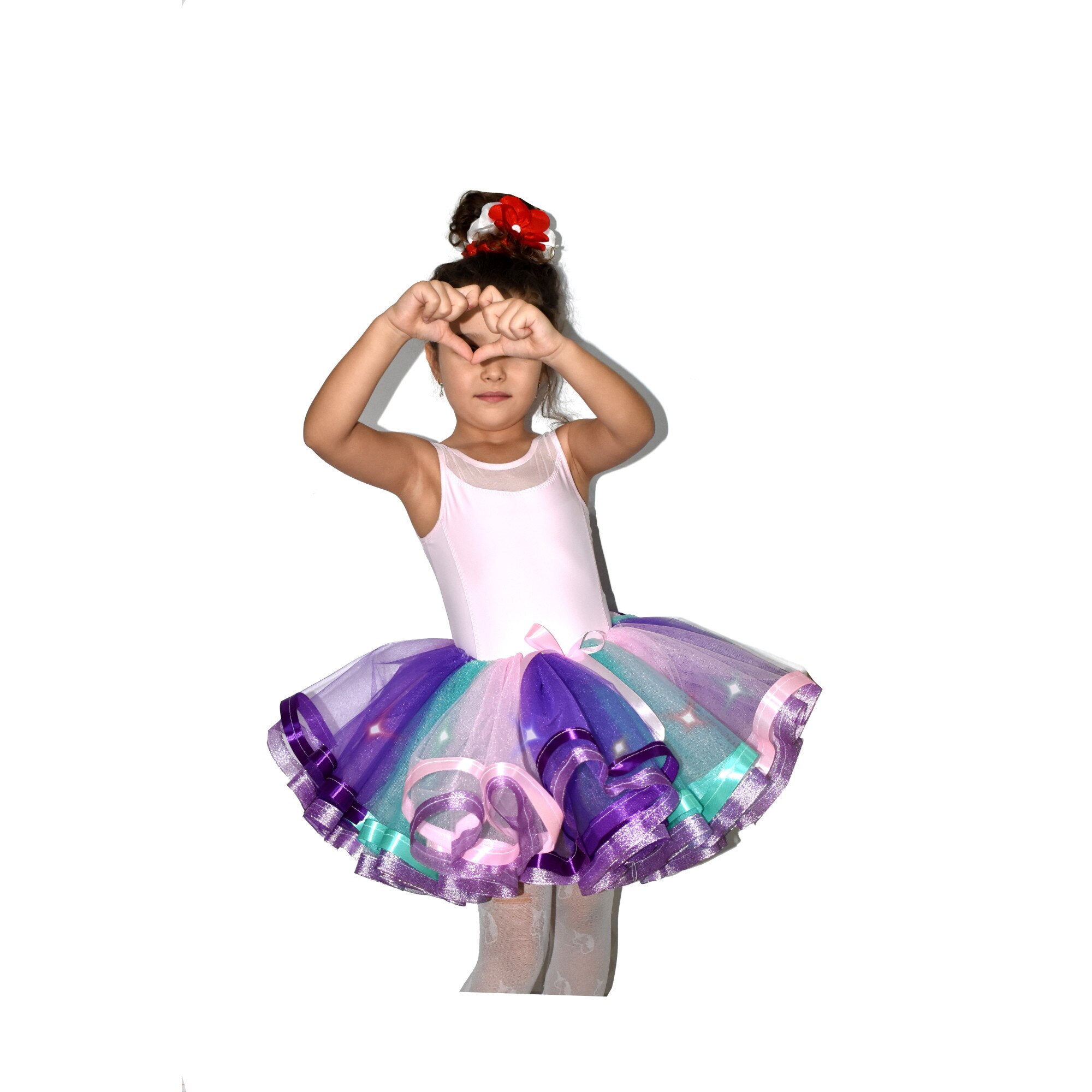 Fusta tutu scurta cu luminite colorate Costumix, model unicorn