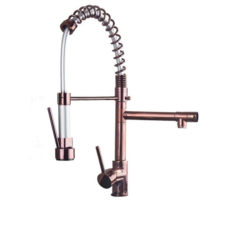 Смесител за кухненска мивка, Blackswan, Тип M119 с 2 режима, гланцово розово злато, 51 см