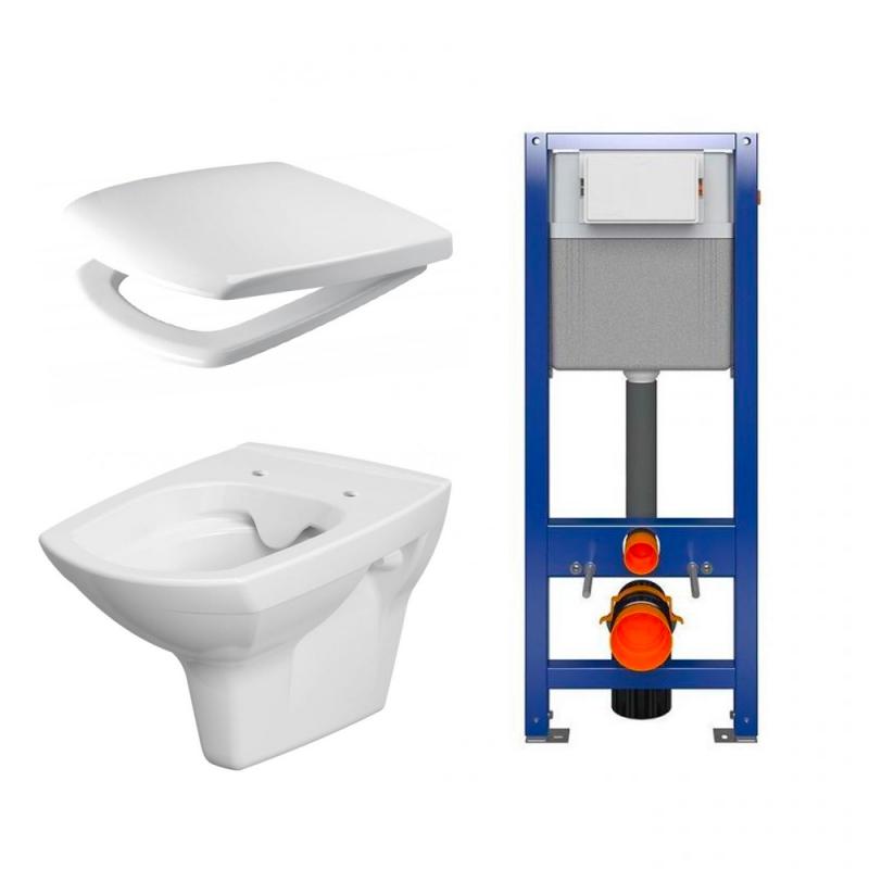 wheel each other Advance sale Pachet rezervor WC incastrat, Dezit, placa comanda si vas WC suspendat  Cersanit Carina si capac WC, alb - eMAG.ro