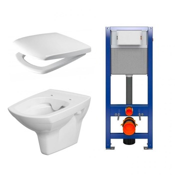 Pachet rezervor WC incastrat, Dezit, placa comanda si vas WC suspendat Cersanit Carina si capac WC, crom Pachet rezervor WC incastrat, Dezit, placa comanda si vas WC suspendat Cersanit Carina si capac WC, crom