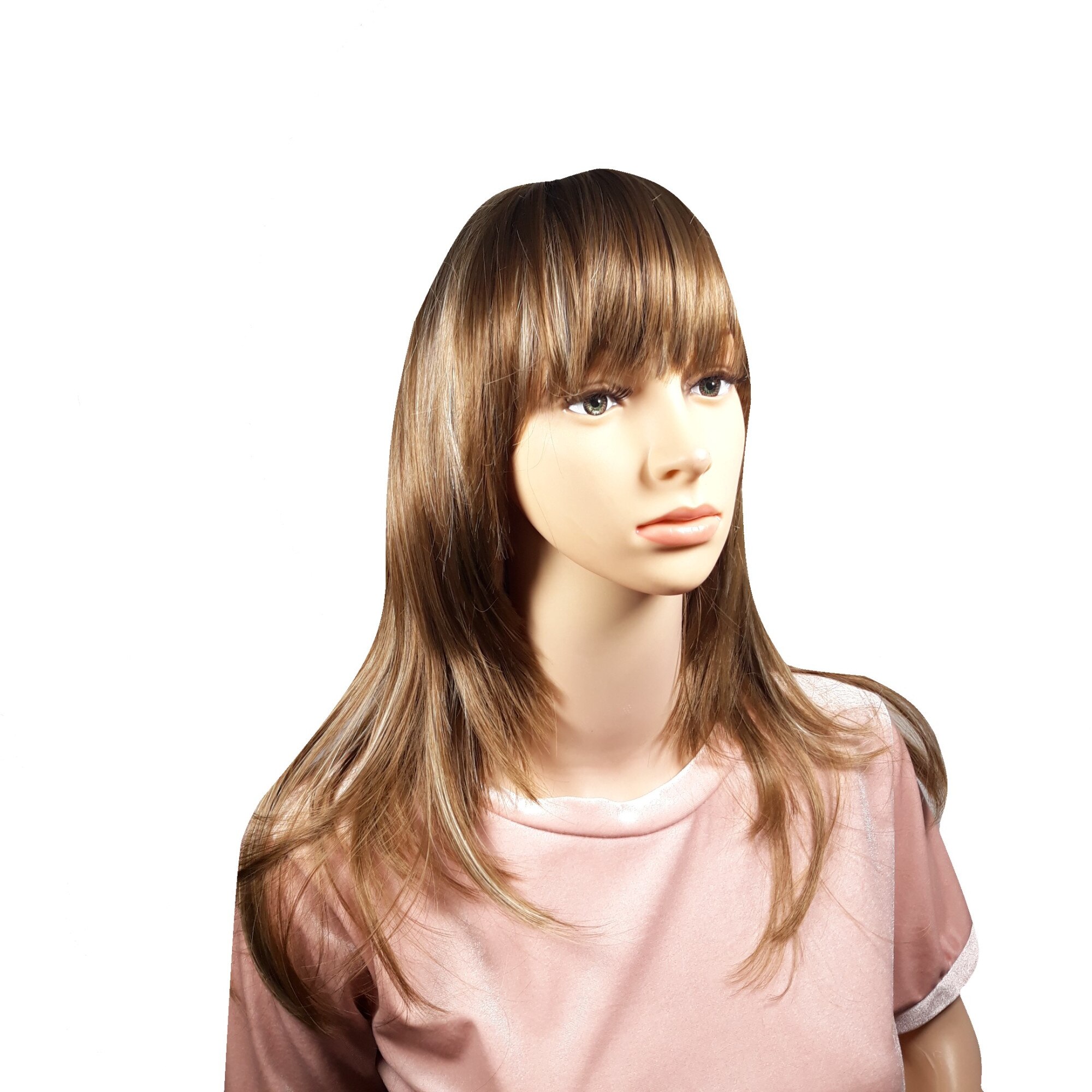 Peruca dama, fibra sintetica, cu aspect natural, saten miere cu suvite blonde, lunga