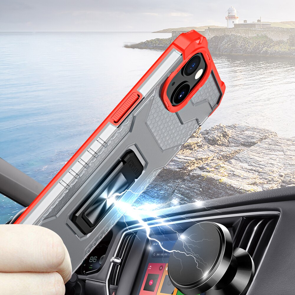 Carcasa Crystal Ring compatibila cu iPhone 13, Functie magnetica, Red