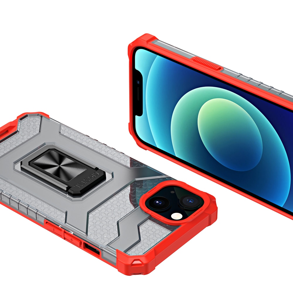 Carcasa Crystal Ring compatibila cu iPhone 13, Functie magnetica, Red