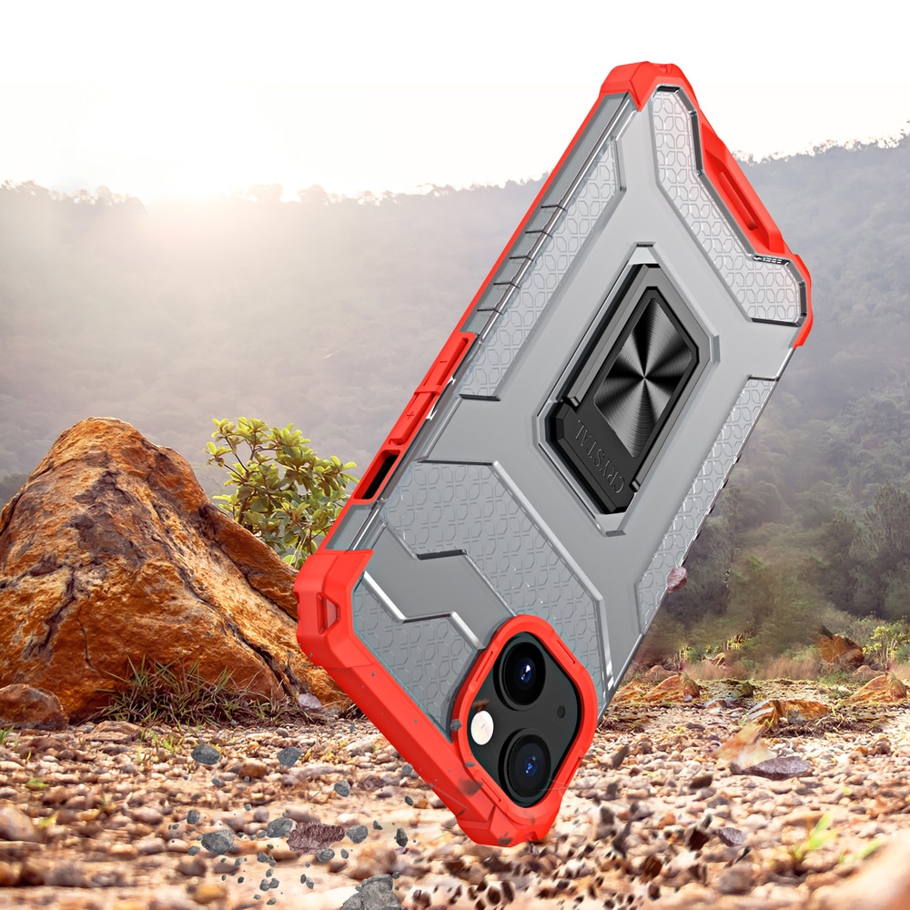 Carcasa Crystal Ring compatibila cu iPhone 13, Functie magnetica, Red