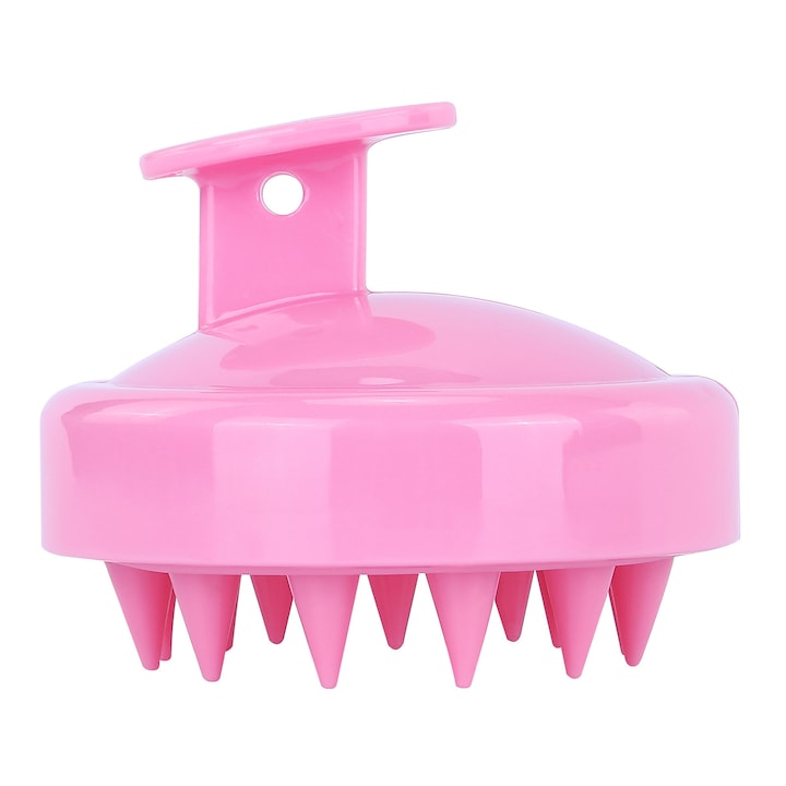 Dispozitiv pentru masaj capilar - Perie din silicon pentru curatarea si samponarea scalpului, tonic capilar, roz