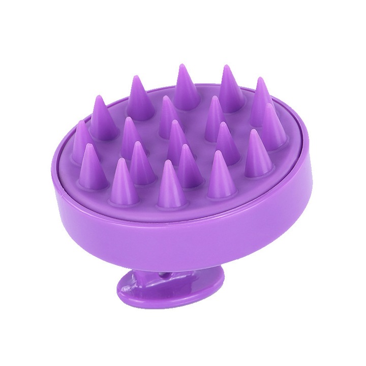 Dispozitiv pentru masaj capilar - Perie din silicon pentru curatarea si samponarea scalpului, tonic capilar, mov