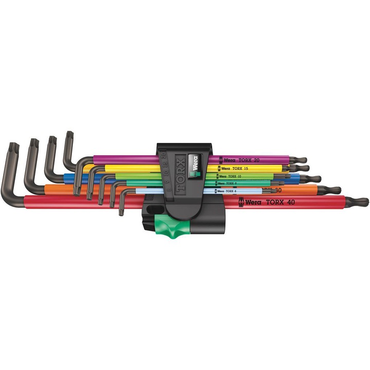 Комплект разноцветни шестограмни ключове TORX с топка, WERA Torx L-Key, T8-T40 9 части