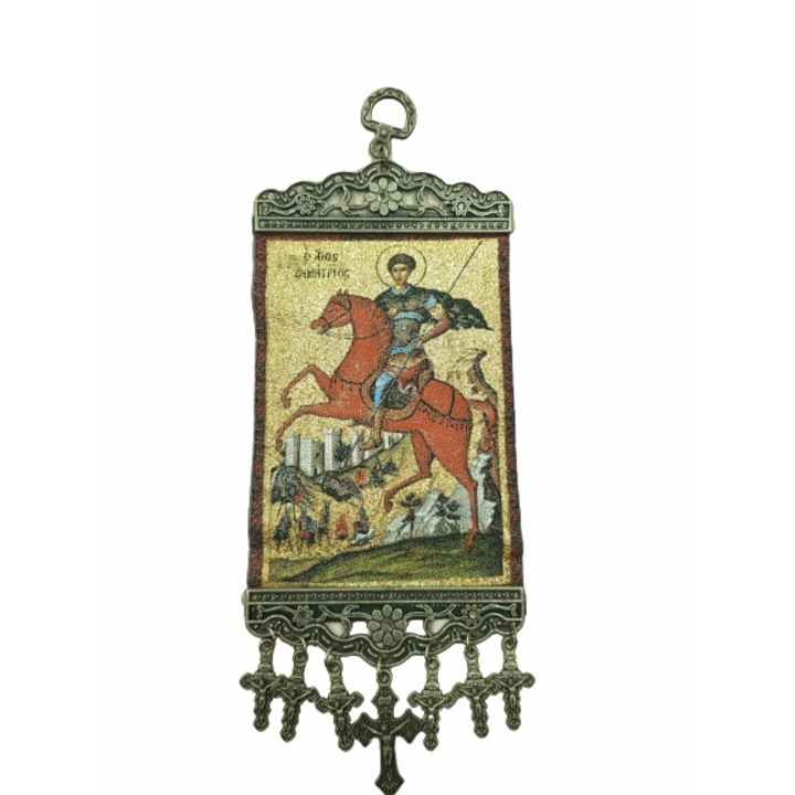 Ahelos ikon, gépi szövésű, Saint Dimitar, 23X10 CM