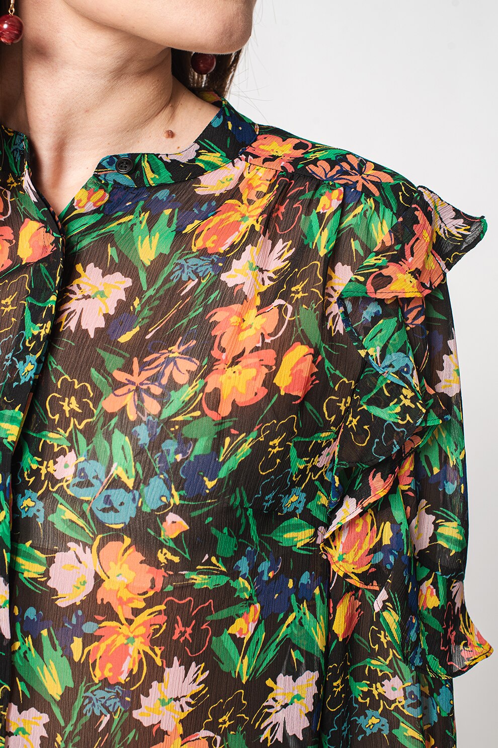 Ted Baker Bluza cu model floral si volane Carita Rosu Verde