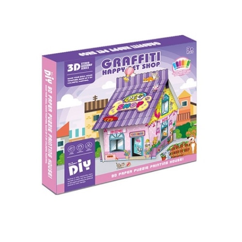Set creativ - Casuta 3D de colorat si asamblat Pet Shop