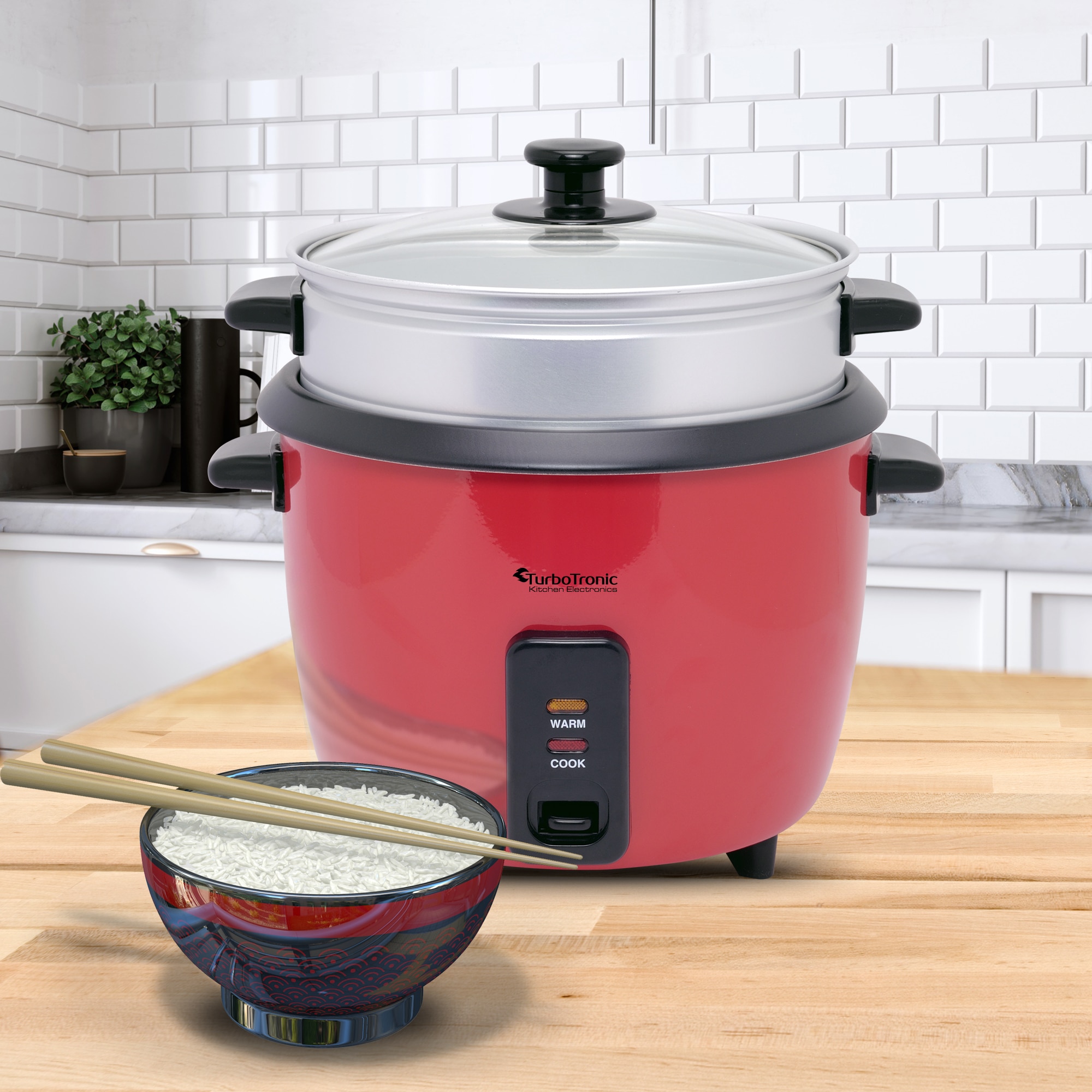 TurboTronic Rice Cooker TTRC2P Rizsfőző, 500 W, 1.5L, Üveg Fedővel
