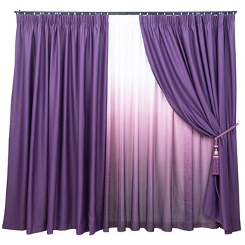 Set Hiko mov, doua draperii BLACK-OUT 2x140x245cm si o Perdea Degradee 300x245cm, cu rejansa Set Hiko mov, doua draperii BLACK-OUT 2x140x245cm si o Perdea Degradee 300x245cm, cu rejansa