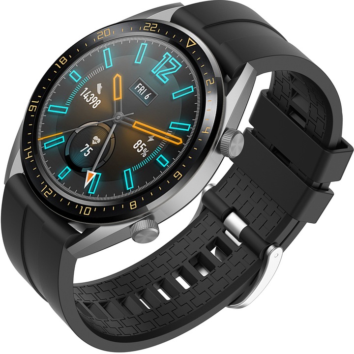 Curea silicon ZAFIT™, pentru smartwatch sau ceas cu latimea curelei de 22 mm, Negru