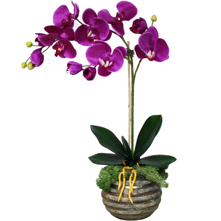Aranjament cu flori artificiale BeatrixArt, Eleganta orhidee mov, 35x16x46 cm