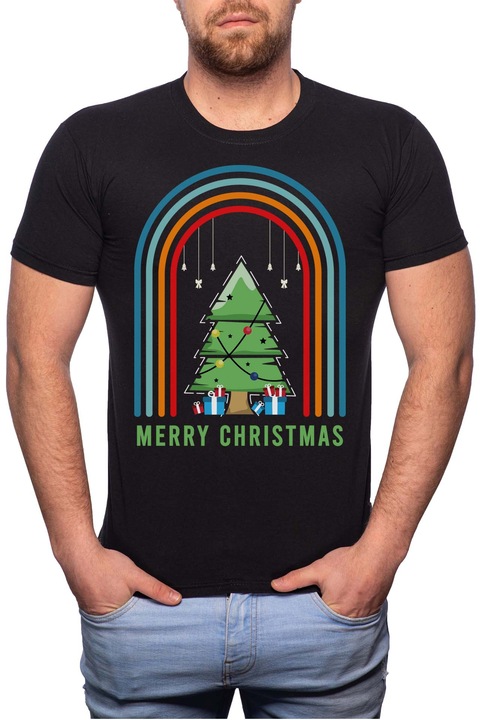 Merry Christmas, Normál fazonú feliratos férfi poló, 100% Pamut, GR353, Fekete