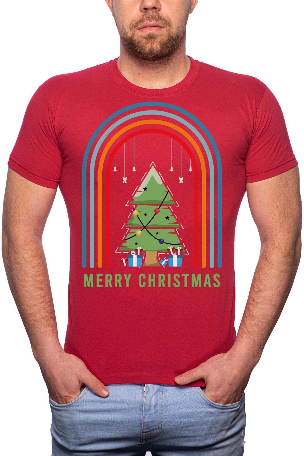 Tricou barbati, Merry Christmas, 100% Bumbac, R353, Rosu Bordeaux