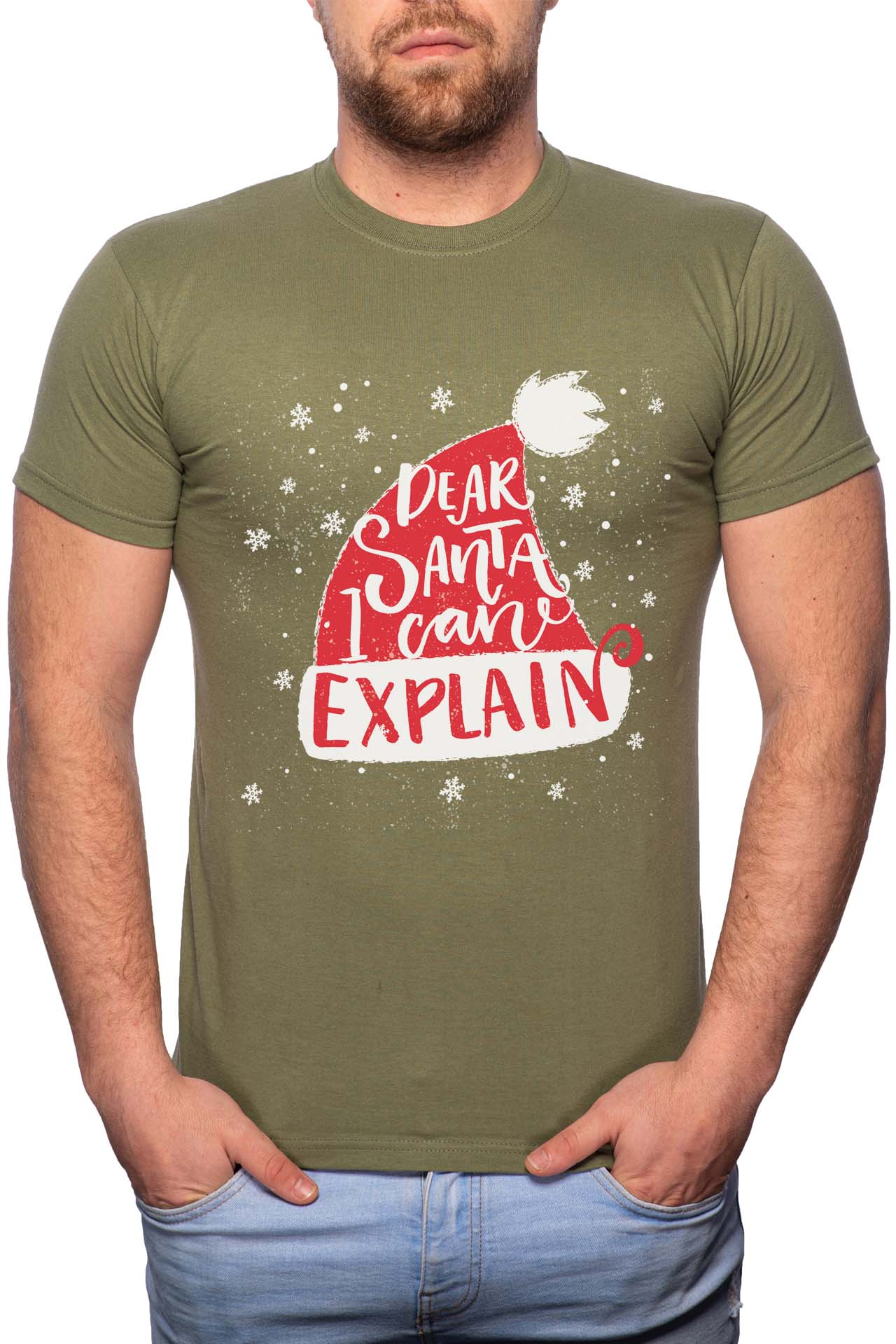 Tricou barbati, Dear Santa, 100% Bumbac, G350, Verde militar