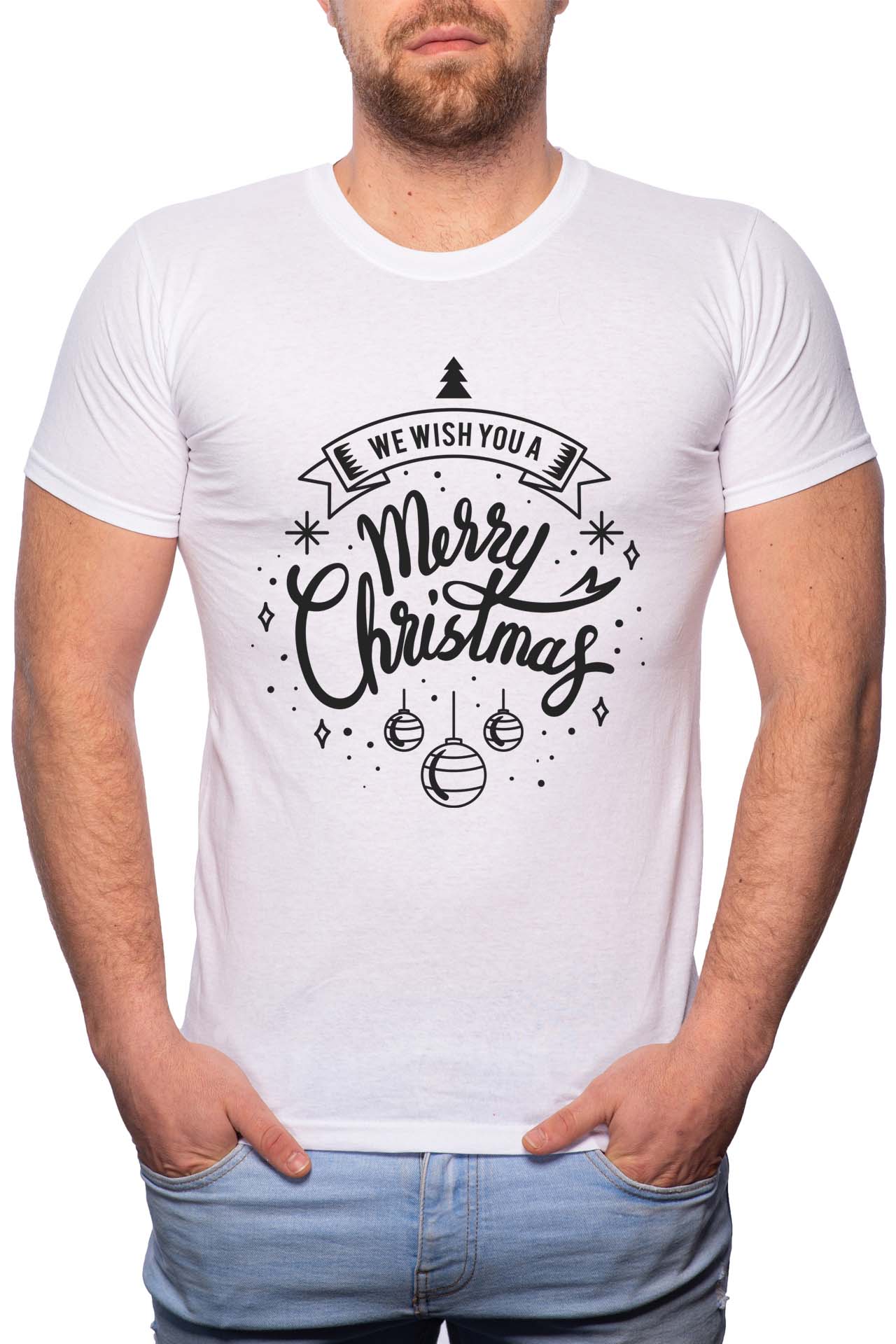 Tricou barbati, We Wish You A Merry Christmas, 100% Bumbac, G354, Alb