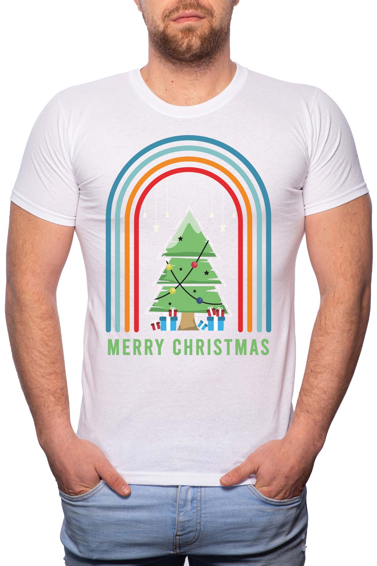 Tricou barbati, Merry Christmas, 100% Bumbac, R353, Alb
