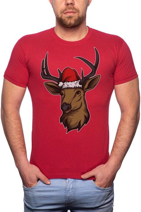 Christmas Deer, Normál fazonú feliratos férfi poló, 100% Pamut, GR357, Piros