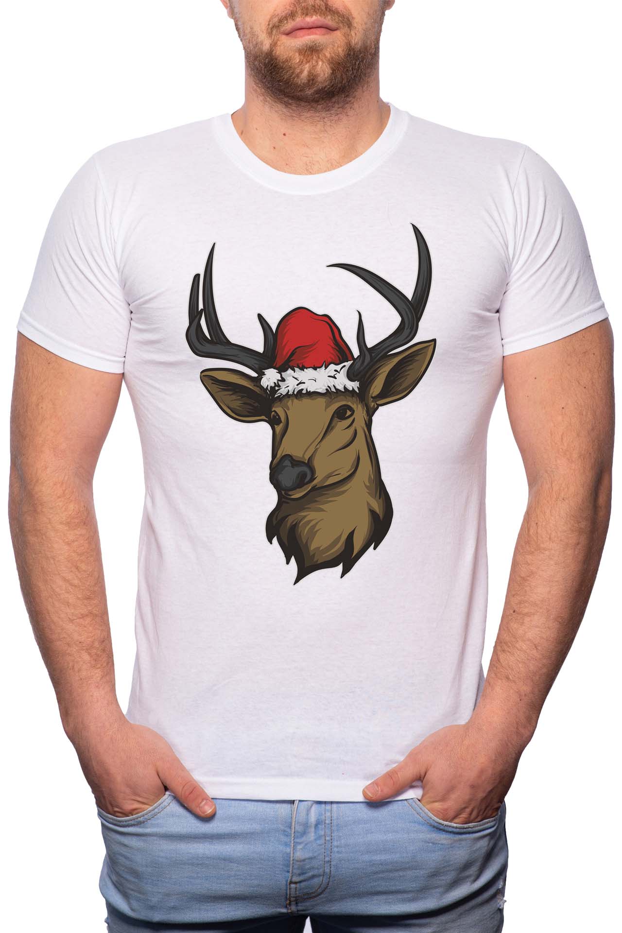 Tricou barbati, Christmas Deer, 100% Bumbac, G357, Alb