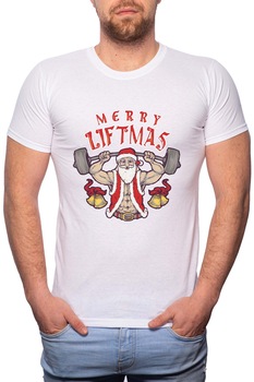 Tricou barbati, Merry Liftmas, 100% Bumbac, W359, Alb Tricou barbati, Merry Liftmas, 100% Bumbac, W359, Alb