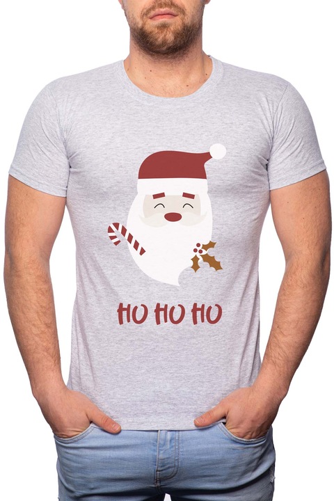 Ho Ho Ho, Normál fazonú feliratos férfi poló, 100% Pamut, GR363, Szürke