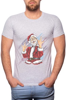 Tricou barbati, Rock And Rola Santa, 100% Bumbac, W364, Gri Tricou barbati, Rock And Rola Santa, 100% Bumbac, W364, Gri