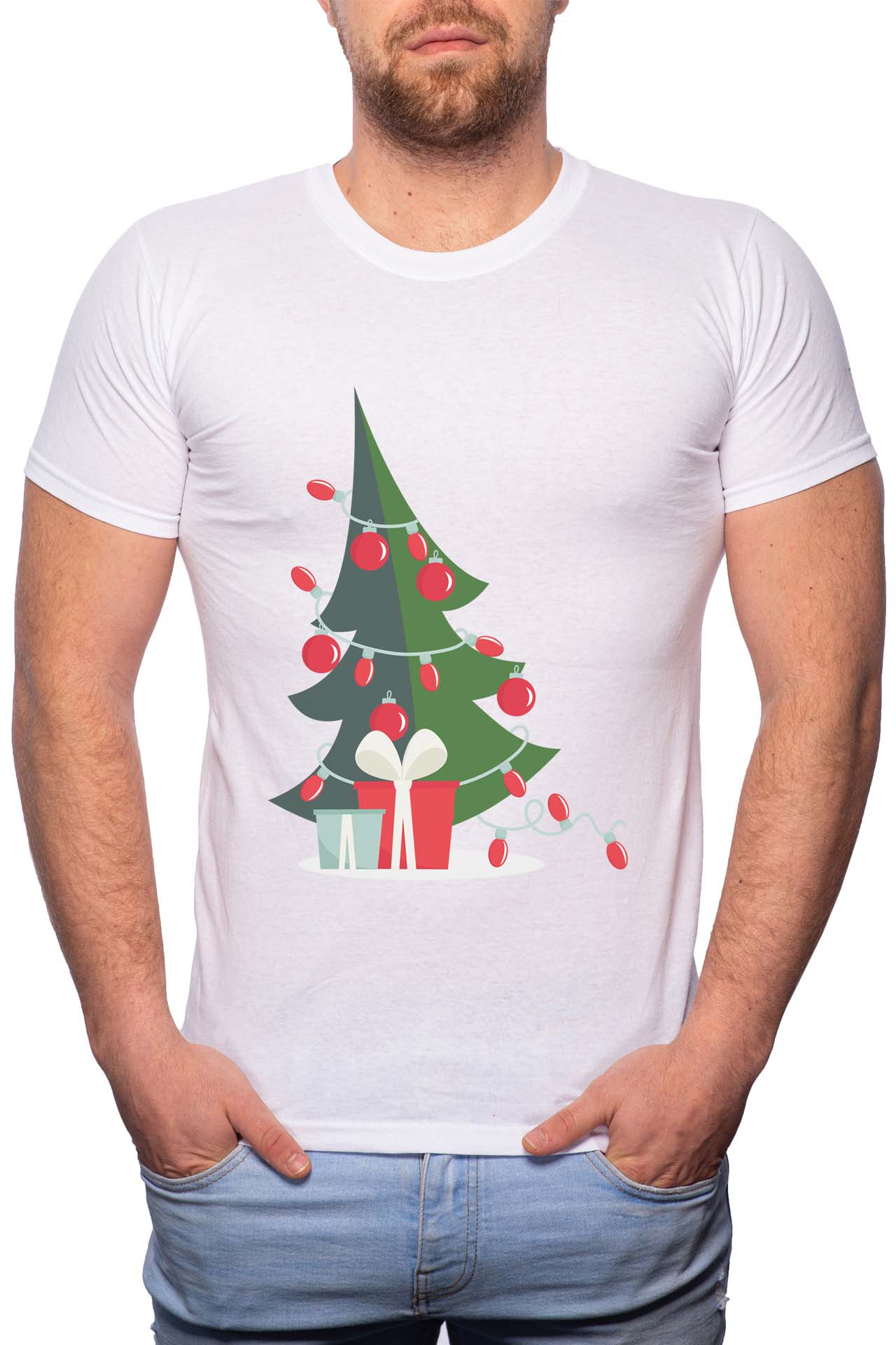 Tricou barbati, Christmas Tree, 100% Bumbac, W366, Alb