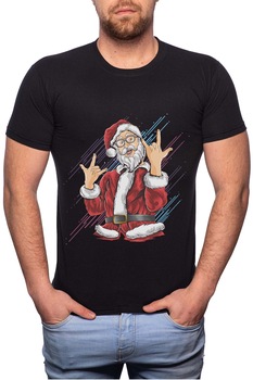 Tricou barbati, Rock And Rola Santa, 100% Bumbac, W364, Negru Tricou barbati, Rock And Rola Santa, 100% Bumbac, W364, Negru