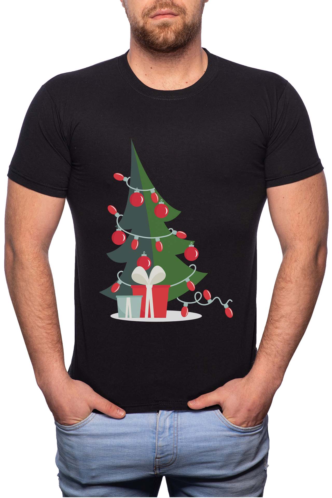 Tricou barbati, Christmas Tree, 100% Bumbac, W366, Negru