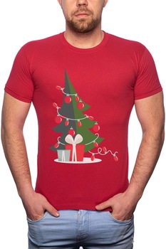 BestCase - Christmas Tree, Normál fazonú feliratos férfi poló, 100% Pamut, GR366, Piros