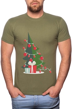 BestCase - Christmas Tree, Normál fazonú feliratos férfi poló, 100% Pamut, GR366, Katonai zöld