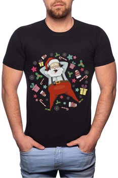 Tricou barbati, Santa With Gifts, 100% Bumbac, B365, Negru Tricou barbati, Santa With Gifts, 100% Bumbac, B365, Negru