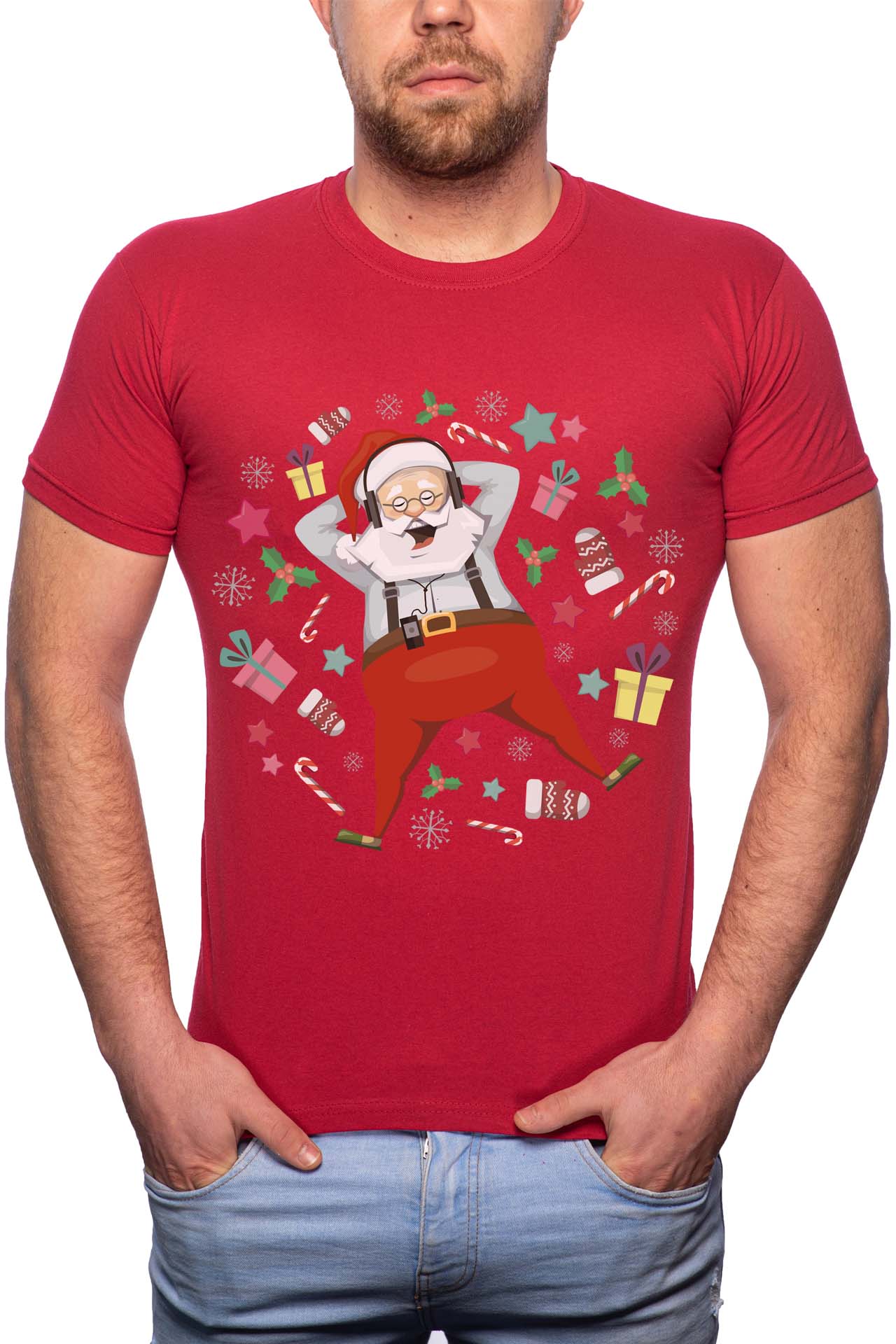 Tricou barbati, Santa With Gifts, 100% Bumbac, B365, Rosu Bordeaux