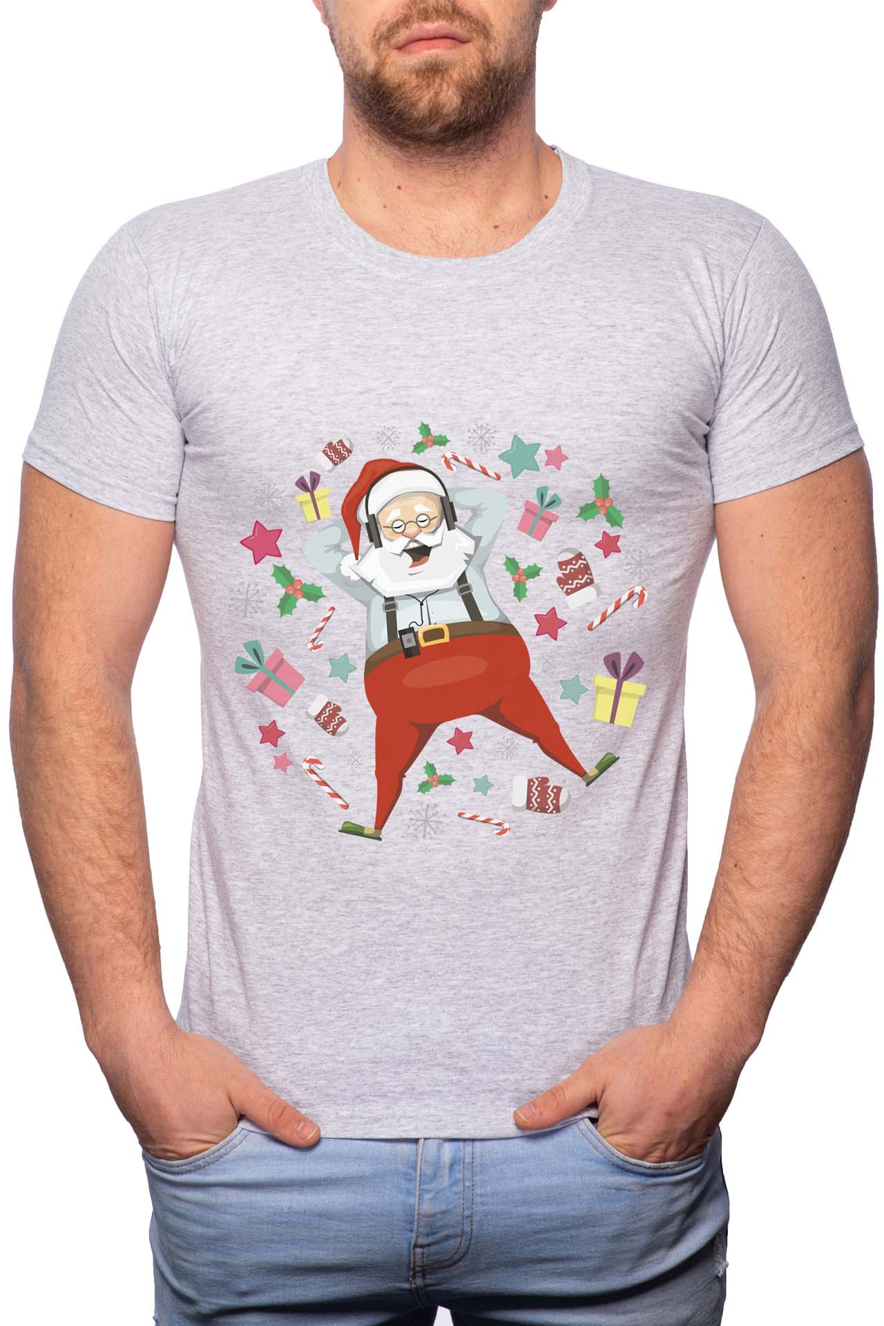 Tricou barbati, Santa With Gifts, 100% Bumbac, B365, Gri
