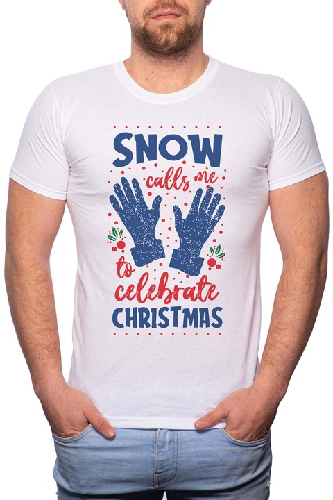 Snow Call Me, Normál fazonú feliratos férfi poló, 100% Pamut, GR367, Fehér